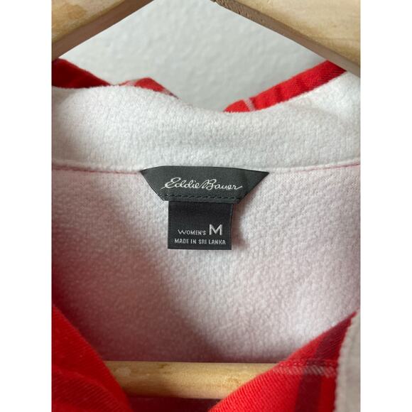 Eddie Bauer Plaid Flannel Button Up Shirt Medium Long Sleeve Red Womens Campcore - Picture 3 of 6